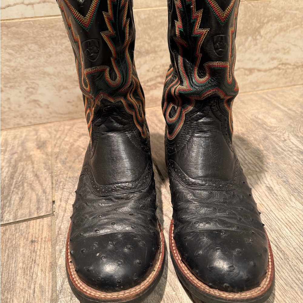 Ariat Black and Tan Western Boots with Colorful Stitching